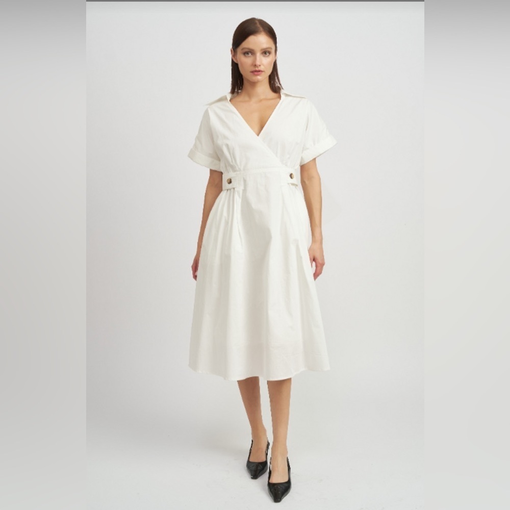 En Saison Lorena Short Sleeve Midi Dress in Off White Small NWT - Picture 2 of 9